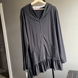Mountain Mama's Zip Up Ruffle Lightweight Sweatshirt Jacket Size XL Black